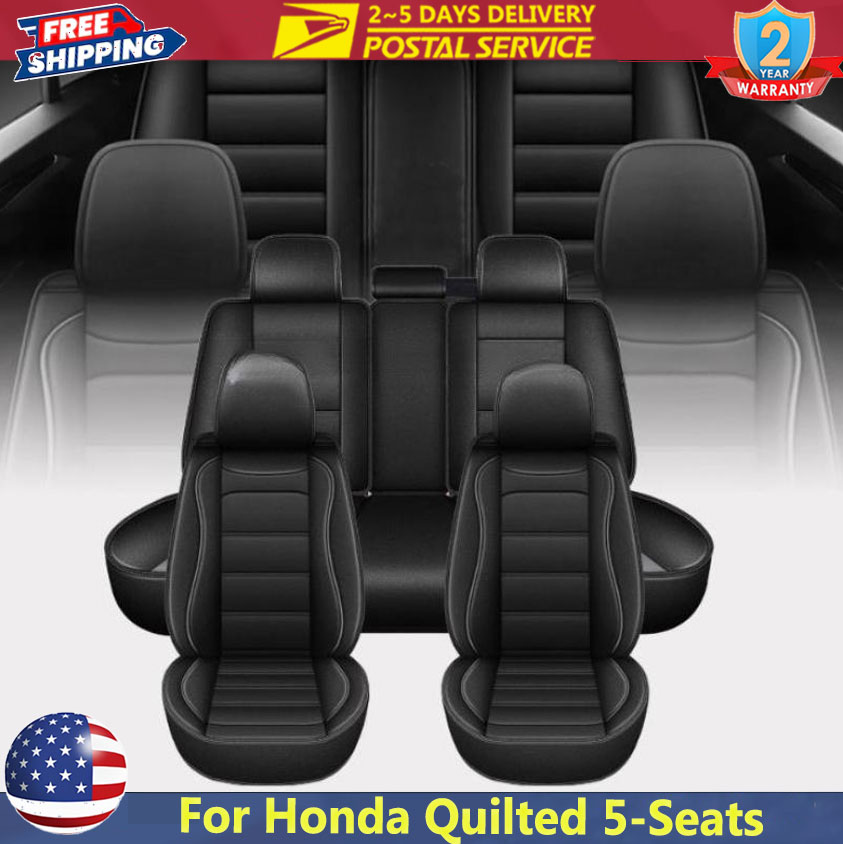 Leather Car Seat Covers Full Set Universal - Schwarzer Universeller Sitzbezug 5-Sitzer für Honda