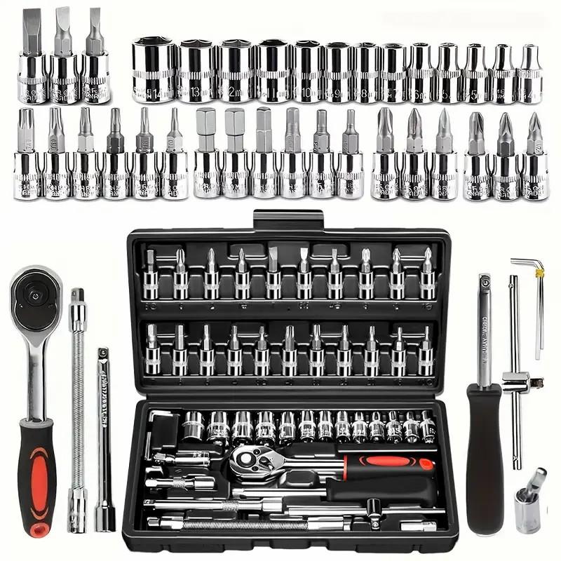 Auto Repair Tools - 46-teiliges metrisches Steckschlüssel-Set, Werkzeugkasten für die