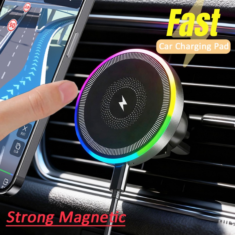 Wireless Car Charger Mount Fast Charging - RGB Licht Auto Magnetische Telefon Halter