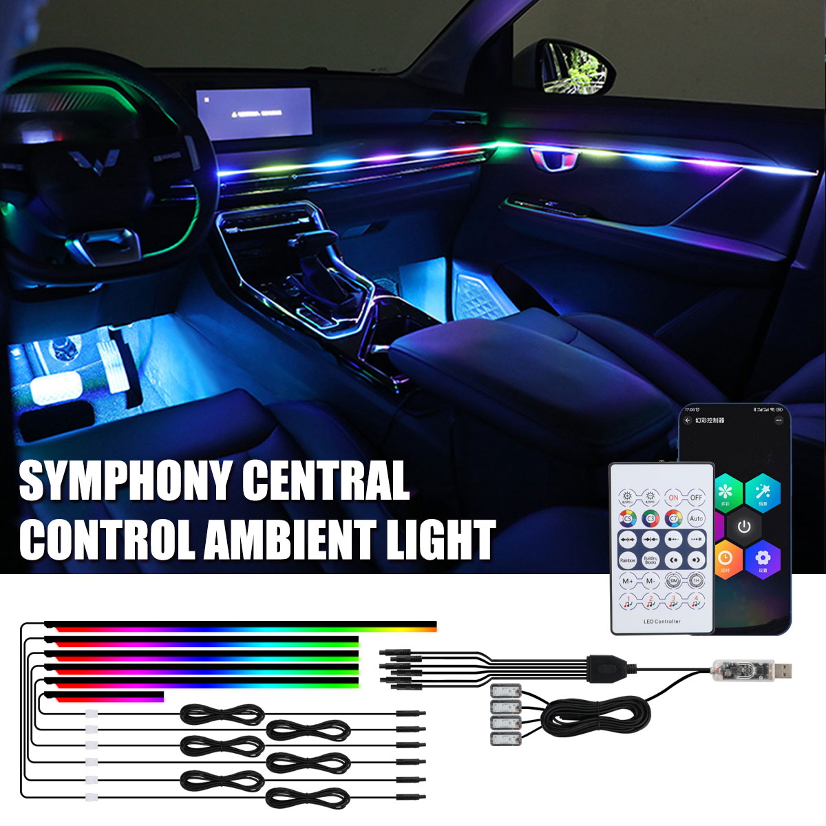 Led Ambient Interior Car Lights App Control - Universal Symphony Auto Umgebungslichter LED Innen