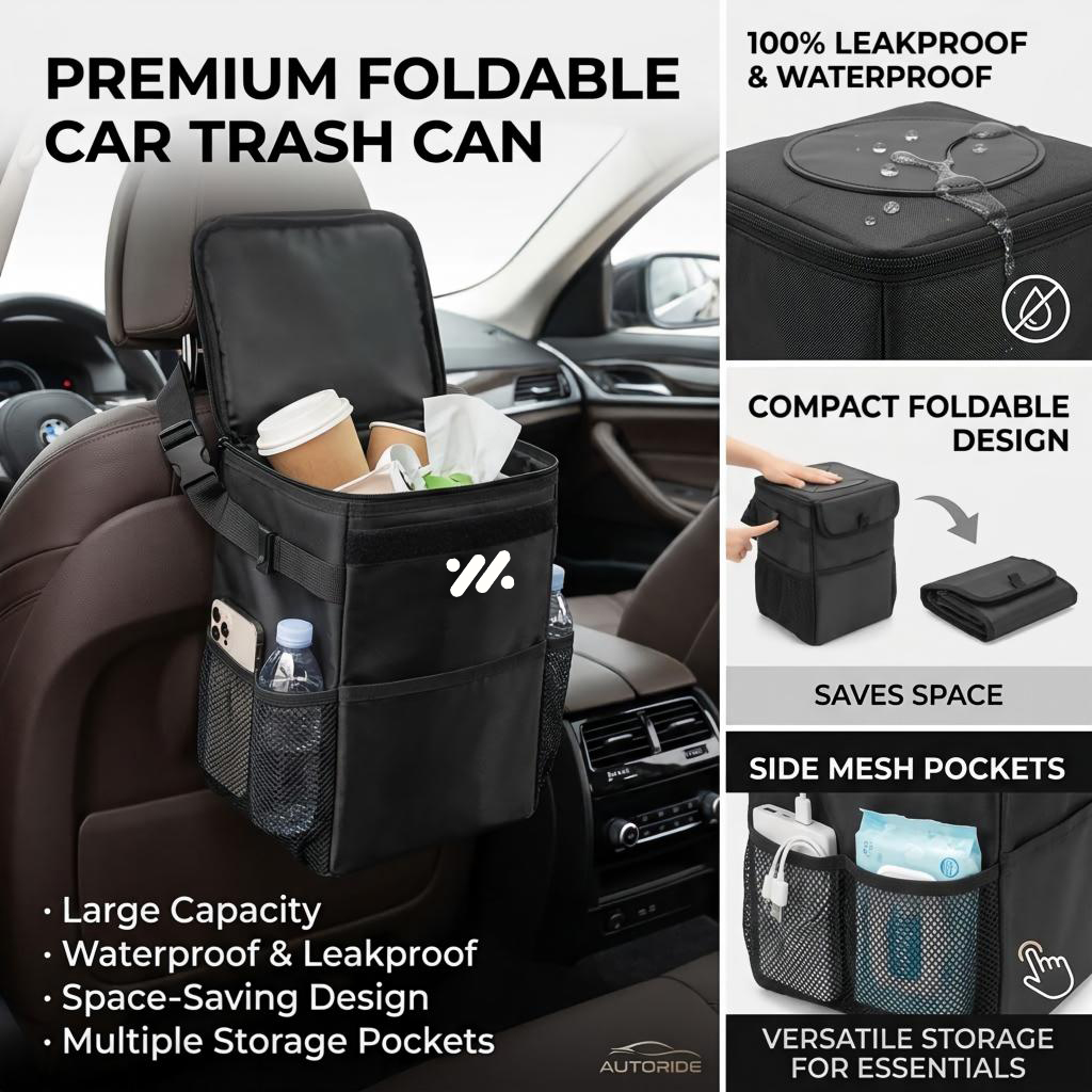 Waterproof Car Trash Can With Lid - Wasserdichte Aufbewahrungstasche für den Mülleimer im
