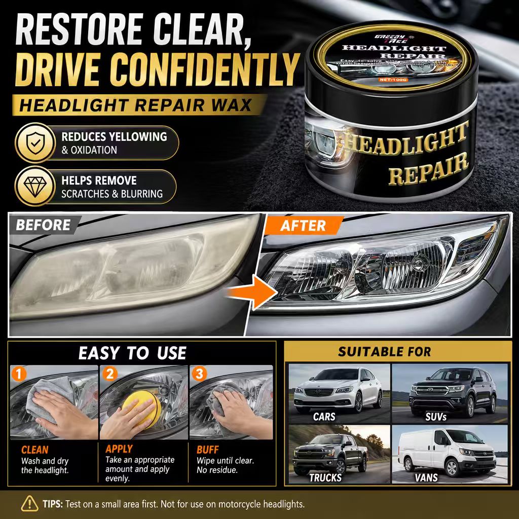 Car Scratch Repair Polishing Wax Paste - Auto-Scheinwerfer-Reparaturwachs-Polierpaste 100g – entfernt Vergilbung, Oxidation