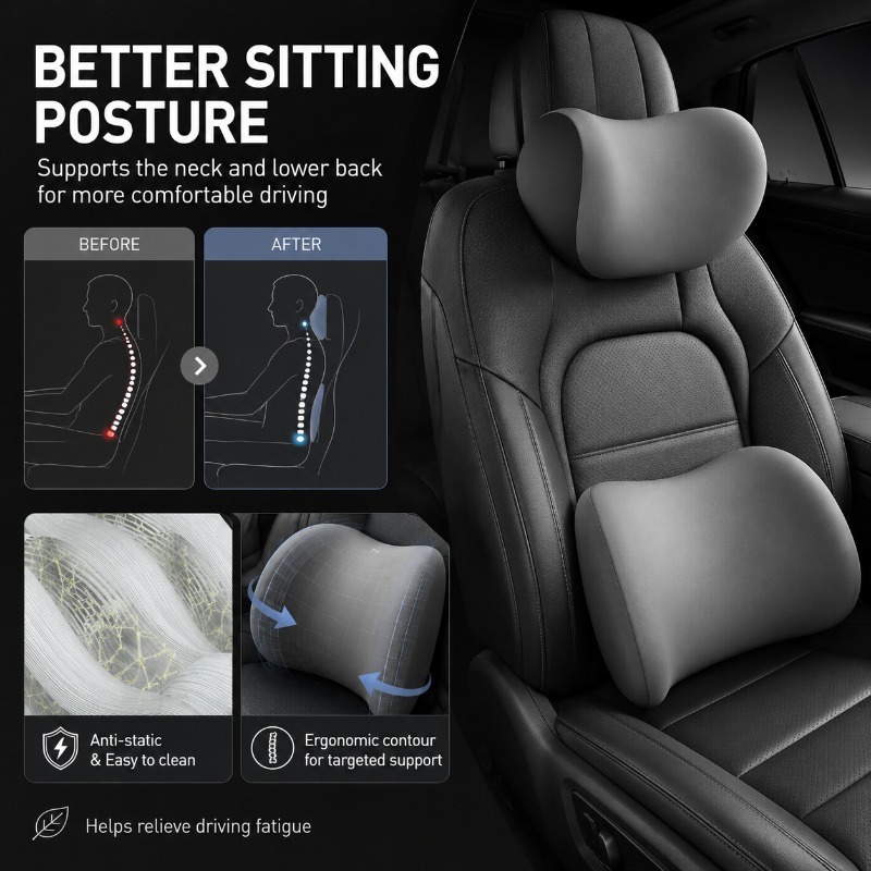 Auto-Kopfstützen-Nackenkissen  – Memory Foam Car Neck Pillow Lumbar Support Bewertung und Preis